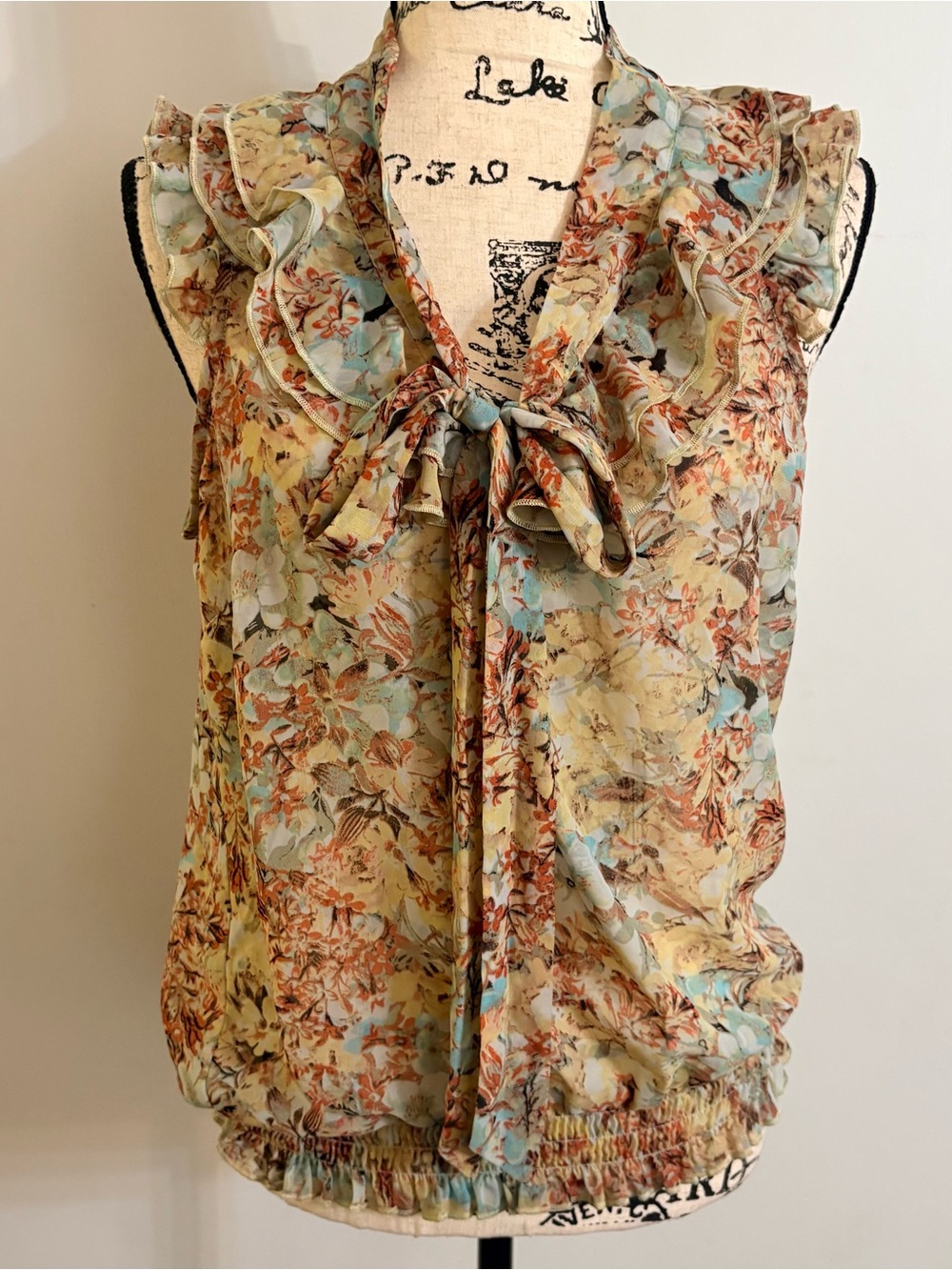 Jules & Leopold Pastel Floral Ruffle Tie-Neck Camisole